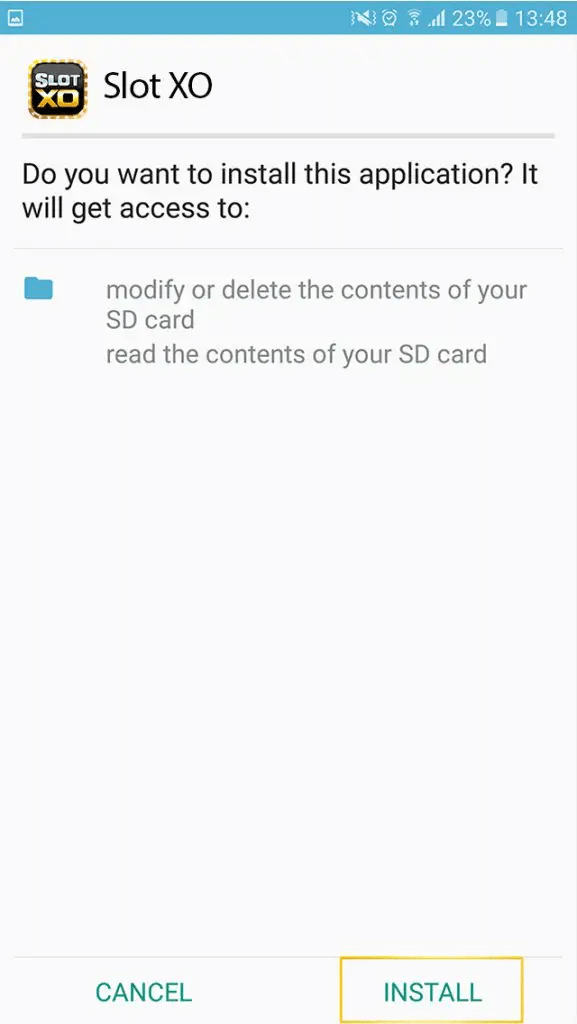 STEP 4 INSTALL ยืนยันการติดตั้งแอพพลิเคชั่น SLOTXO