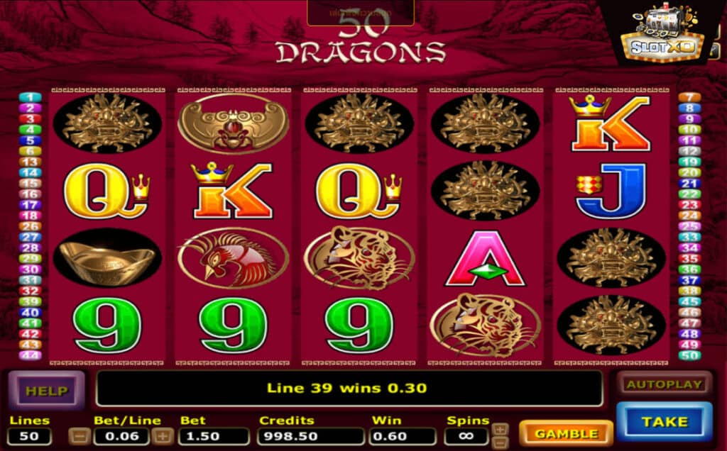 ตัวอย่างสล็อต 50 Dragons